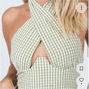 Princess Polly Ensley Green Gingham Halter Top